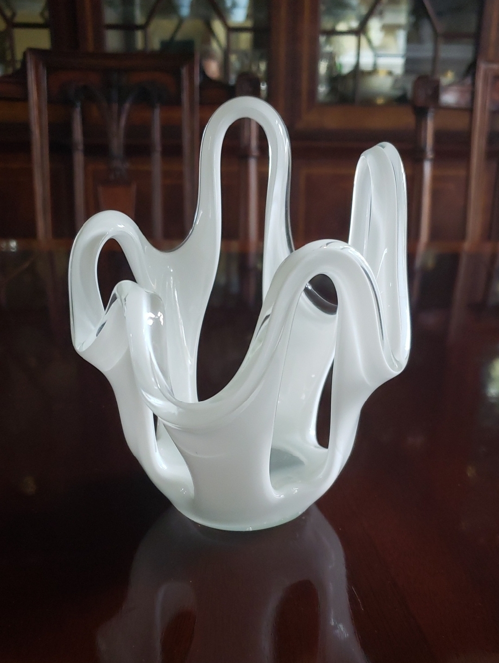 Handblown White Art Glass Sculpture Vase